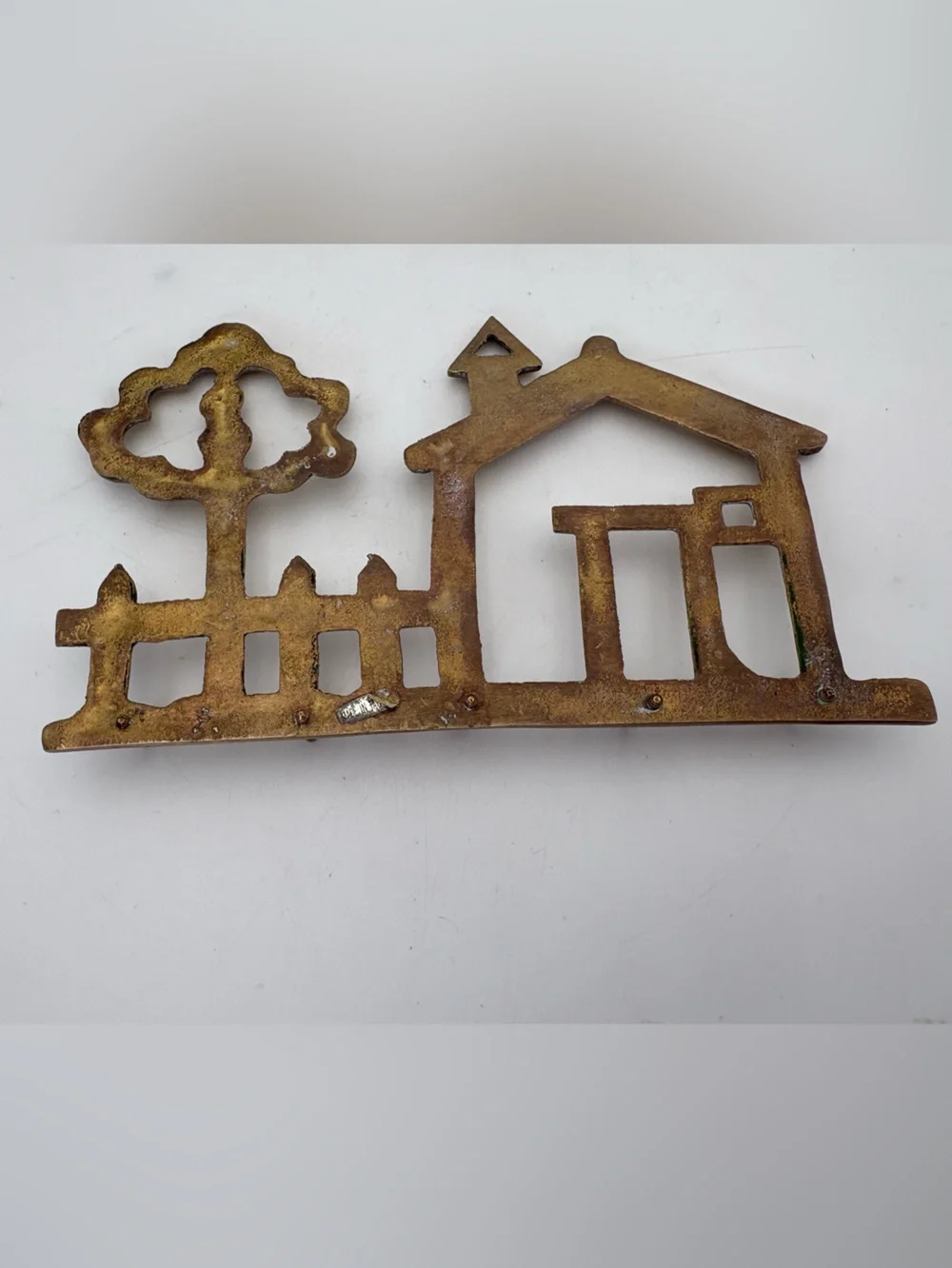 Vintage Brass House Shaped Wall Mounted Key Rack